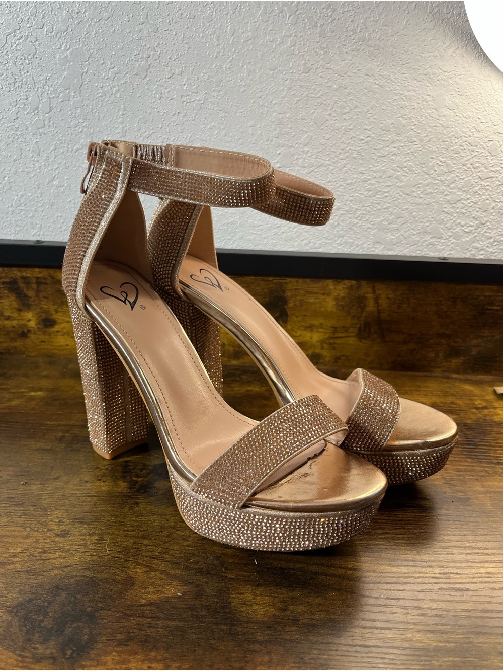 Embellished Nude Platform Block Heel Sandals - Women's